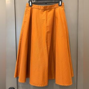Uniqlo Vibrant Burnt Orange A-Line Midi Skirt